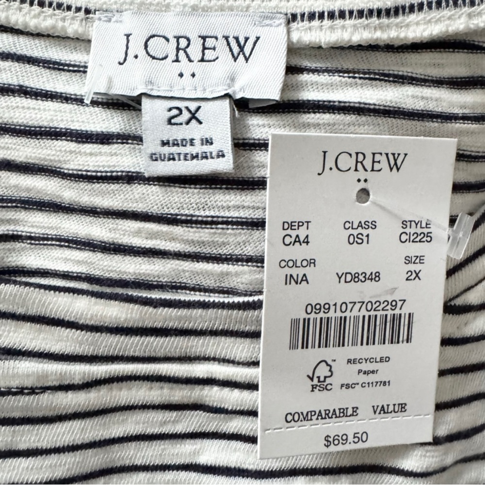 J Crew Nautical Tie Waist Navy and Ivory Cotton T-Dress 2X - Picture 11 of 12